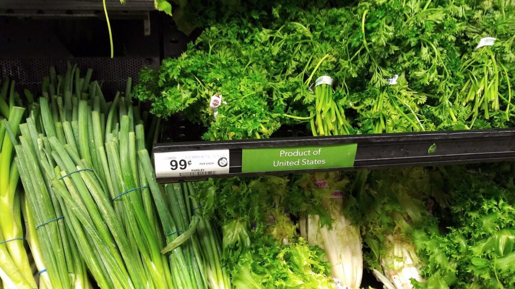 Grocery store aisle with shelves