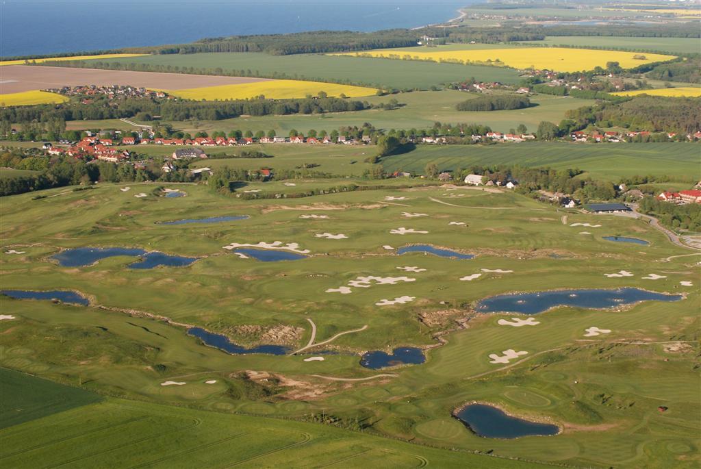 Golf course fairway and green on a sunny day